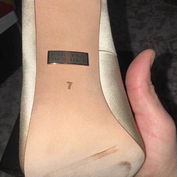 Badgley Mischka Champagne Satin Pump with Crystal Heel Accent - Picture 3 of 8